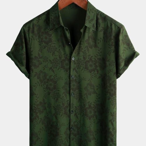 Men's Floral Dark Green Beach Holiday Shirt