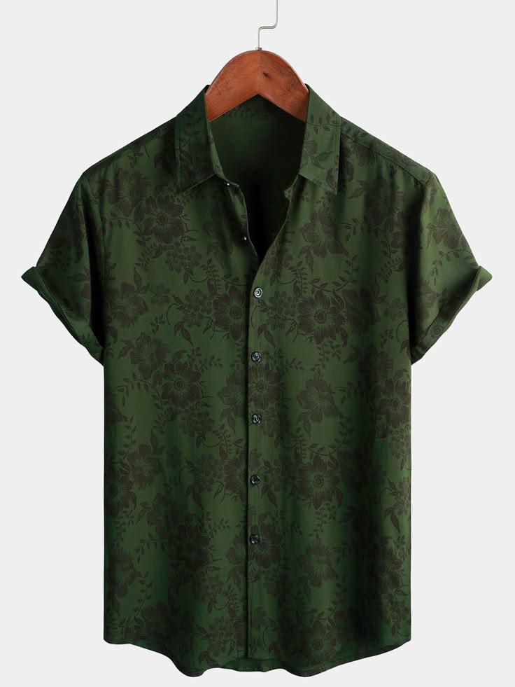 Men's Floral Dark Green Beach Holiday Shirt
