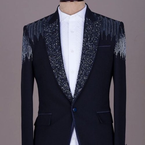 Midnight blue embroidered suit