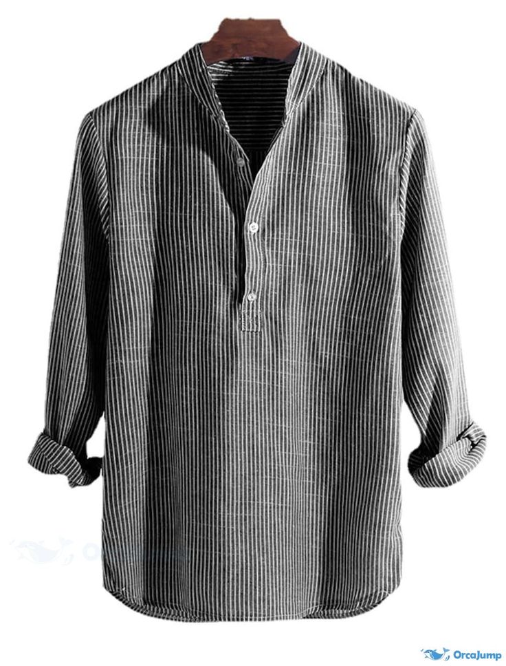 Men Spread Collar Cotton Casual Shirt