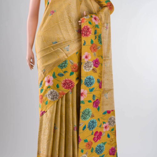 Yellow Banarasi Raw Silk Saree