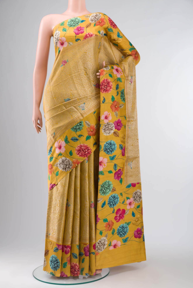 Yellow Banarasi Raw Silk Saree