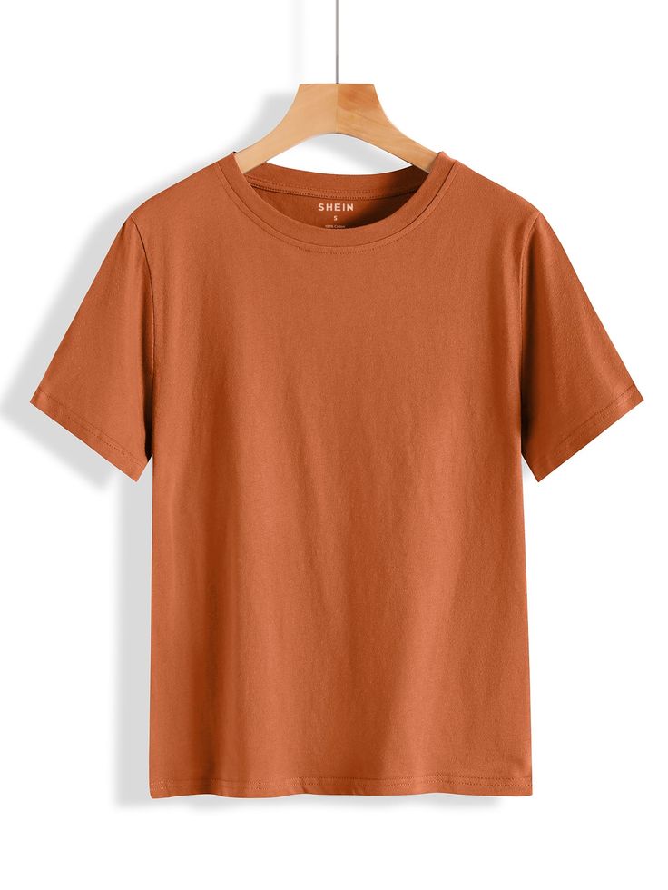 Solid Orange Crew Neck T-Shirt
