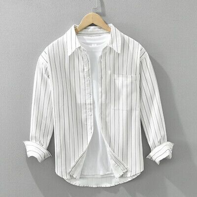 Japanese Style Mens Long Sleeve Striped Button Shirts