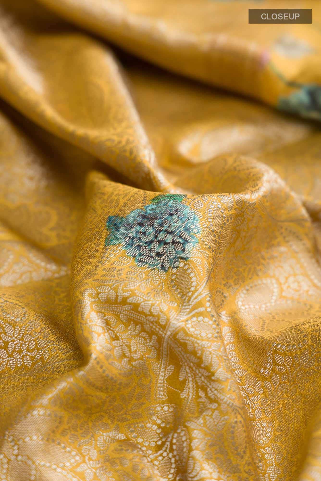 Yellow Banarasi Raw Silk Saree - Image 3